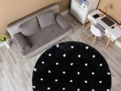 Tapijt Fluffy 2370 Cirkel, Shaggy Stippen Antraciet / Wit Cercle 160 Cm-RugsX