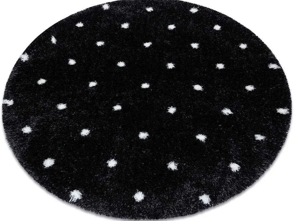 Tapijt Fluffy 2370 Cirkel, Shaggy Stippen Antraciet / Wit Cercle 160 Cm-RugsX