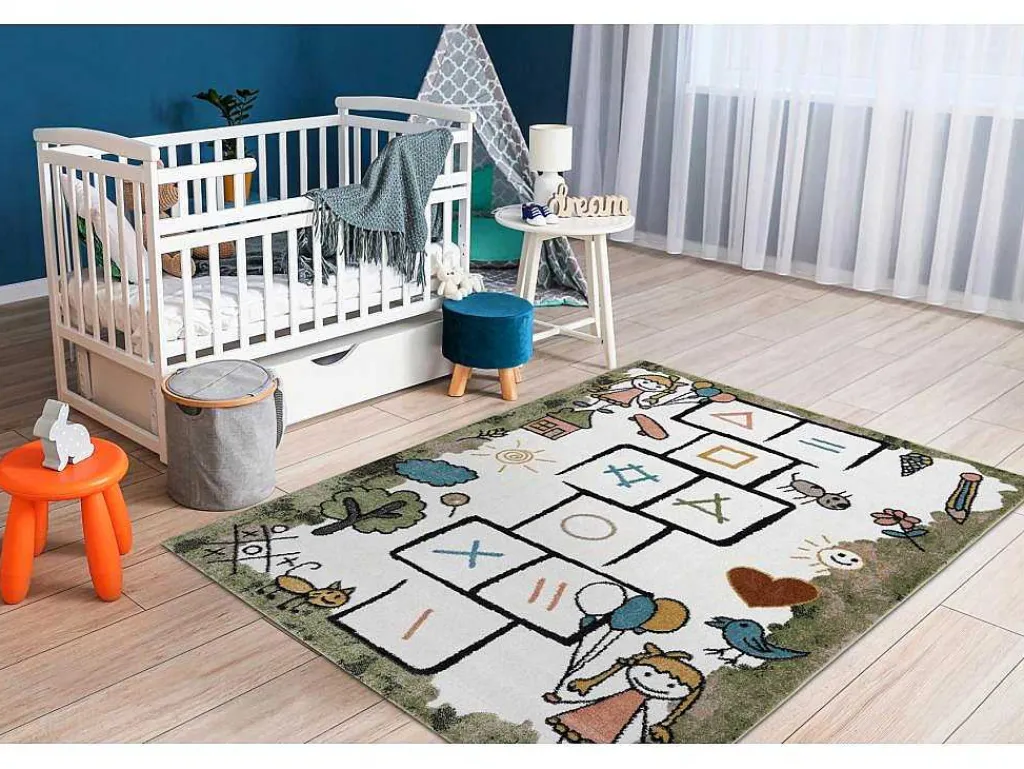 Tapijt Fun Hop Voor Kinderen, Klassikaal Spel, Dieren Groen 180X270 Cm-RugsX Online