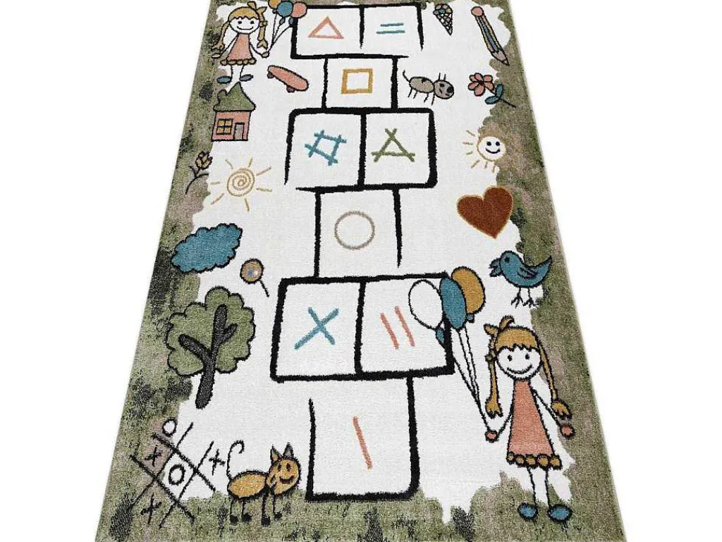 Tapijt Fun Hop Voor Kinderen, Klassikaal Spel, Dieren Groen 180X270 Cm-RugsX Online