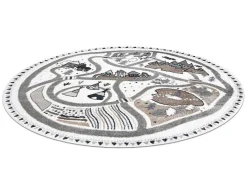 Tapijt Fun Land Voor Kinderen, Dorp, Straten, Wiel - Creme Cercle 140 Cm-RugsX Online