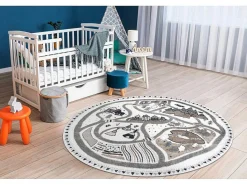 Tapijt Fun Land Voor Kinderen, Dorp, Straten, Wiel - Creme Cercle 140 Cm-RugsX Online
