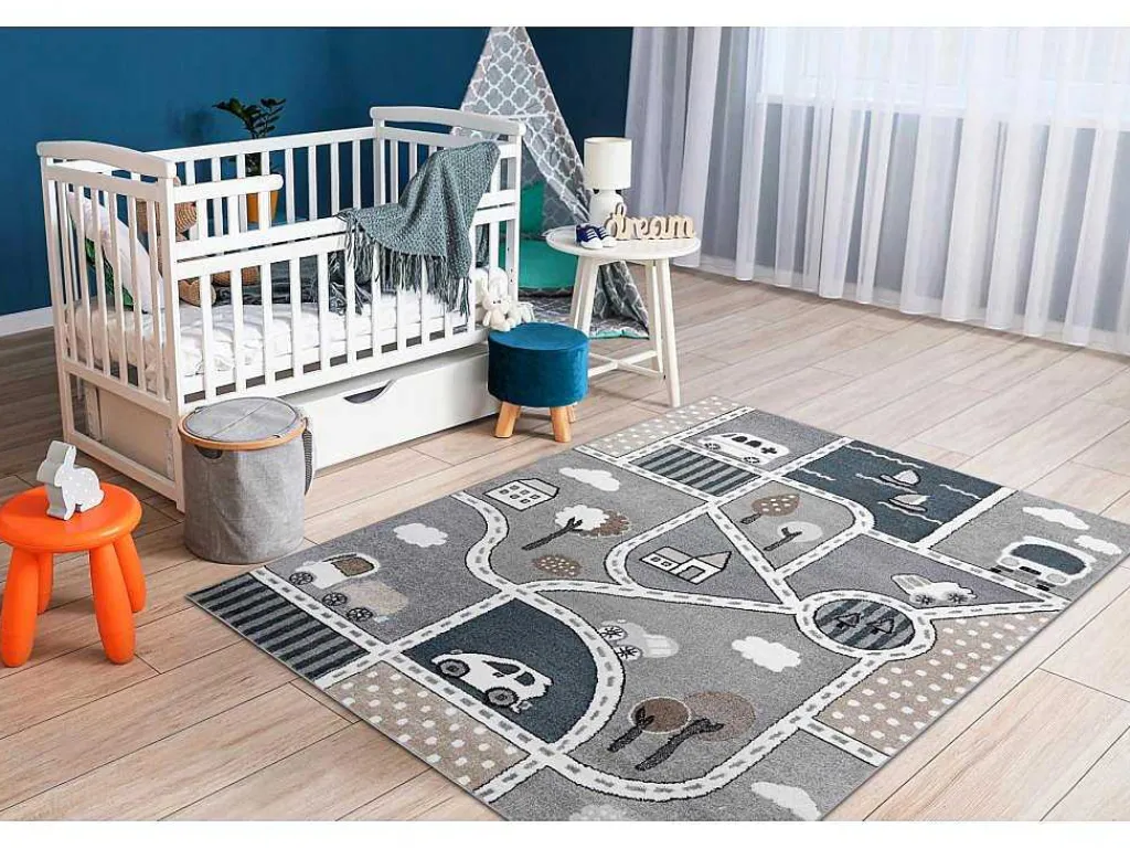 Tapijt Fun Strade Voor Kinderen, Straat, Stad Van Grijs 160X220 Cm-RugsX Discount