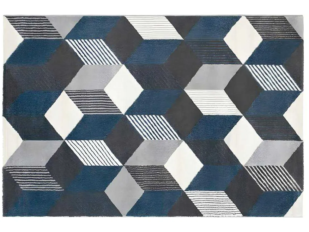 Tapijt Geometrisch Design Carrio - Polypropyleen - 160 X 230 Cm - Grijs, Wit En Blauw-OZAIA Discount