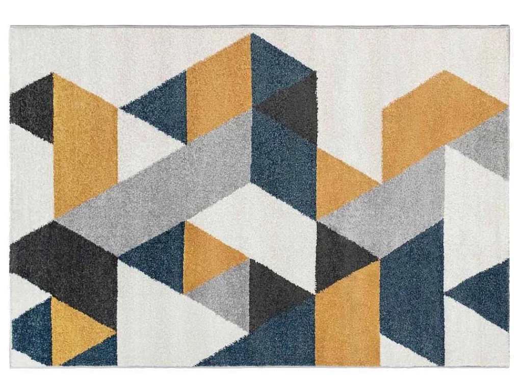 Tapijt Geometrisch Scandinavische Stijl Geomie - Polypropyleen - 160 X 230 Cm - Geel, Grijs En Blauw-OZAIA Hot