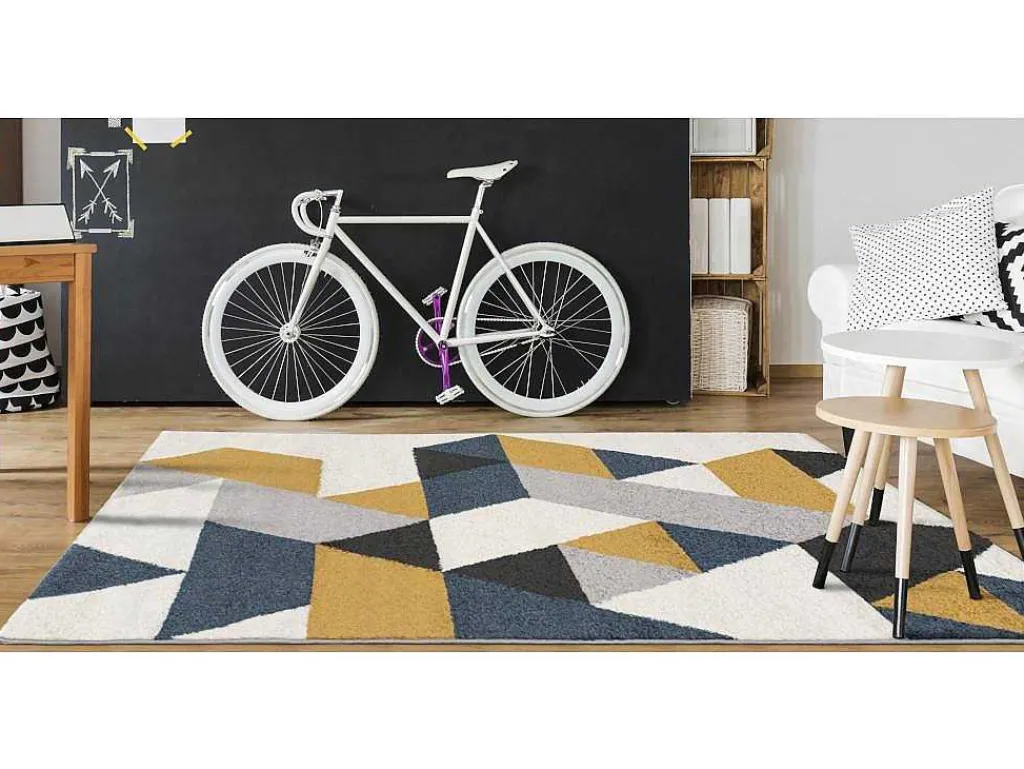 Tapijt Geometrisch Scandinavische Stijl Geomie - Polypropyleen - 120 X 170 Cm - Geel, Grijs En Blauw-OZAIA Sale