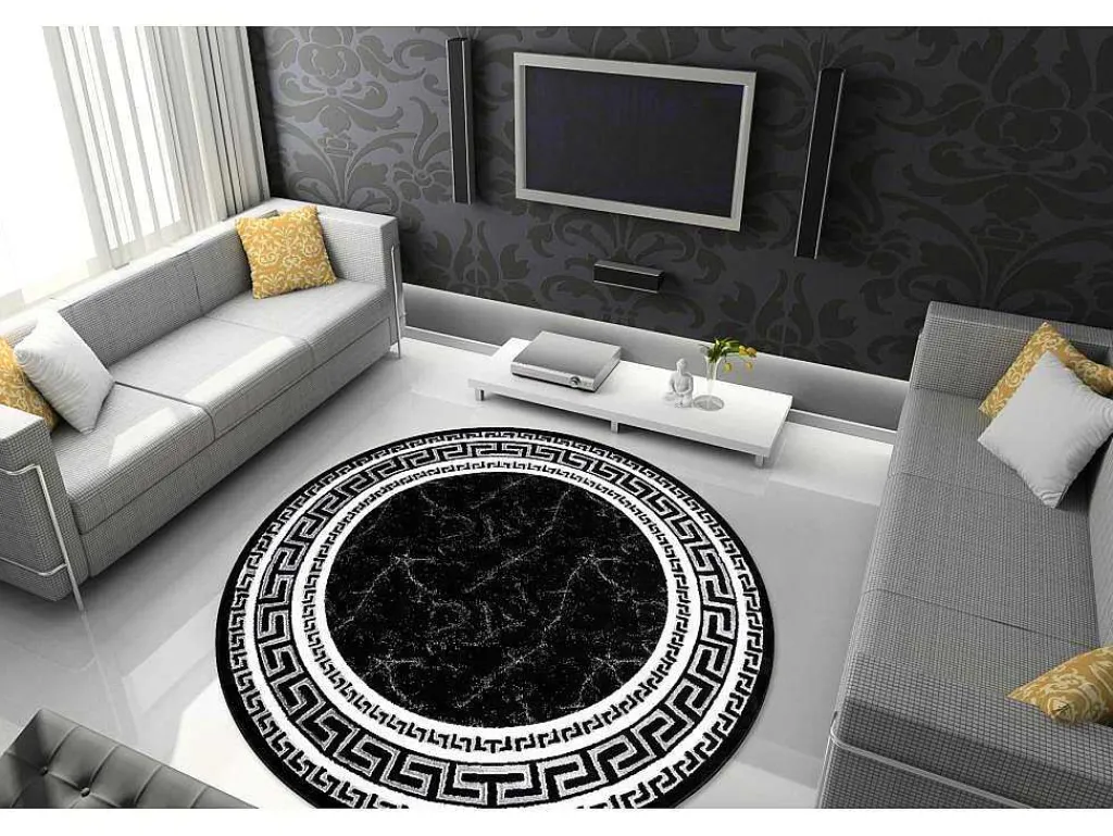 Tapijt Gloss Wiel Modern 2813 87 Stijlvol, Frame, Grieks Zwart Cercle 150 Cm-RugsX Clearance