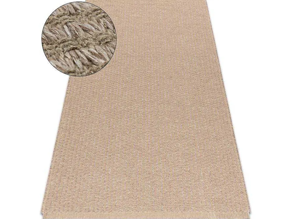 Tapijt Jute 3650 Beige Een Kleur - Jute, Platgeweven, Franjes 140X190 Cm-RugsX Hot