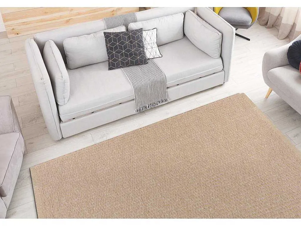Tapijt Jute 3650 Beige Een Kleur - Jute, Platgeweven, Franjes 140X190 Cm-RugsX Hot