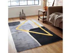 Tapijt Moderne Stijl Picadilly - 160X230Cm - Grijs, Zwart En Goud-OZAIA New