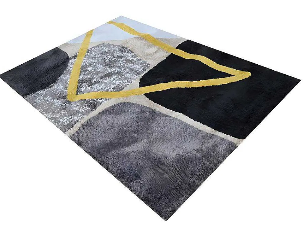 Tapijt Moderne Stijl Picadilly - 160X230Cm - Grijs, Zwart En Goud-OZAIA New