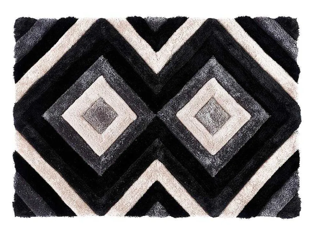 Tapijt Shaggy Met 3D-Effect Sablier - Polyester - 140 X 200 Cm - Grijs Zwart En Wit-OZAIA Clearance