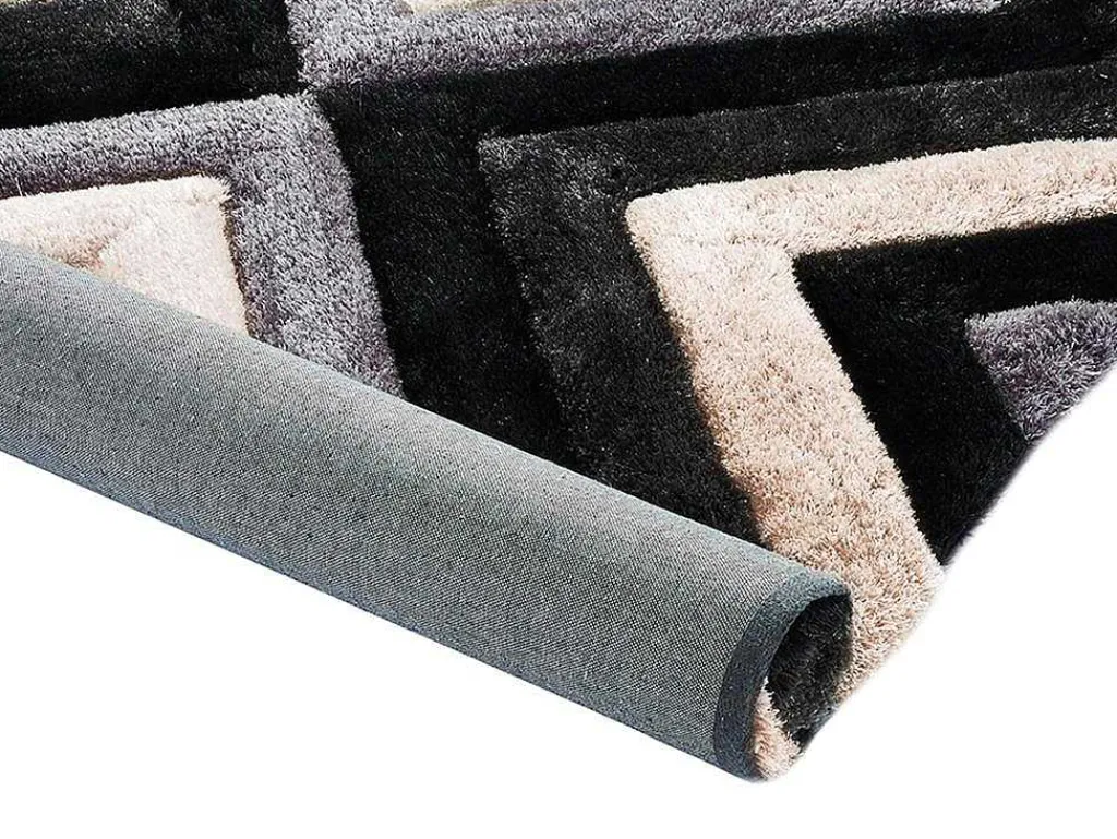 Tapijt Shaggy Met 3D-Effect Sablier - Polyester - 140 X 200 Cm - Grijs Zwart En Wit-OZAIA Clearance