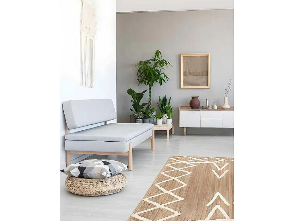 Tapijt Van Handgeweven Jute En Katoen - 160 X 230 Cm - Naturelkleurig En Wit - Garland-OZAIA Sale