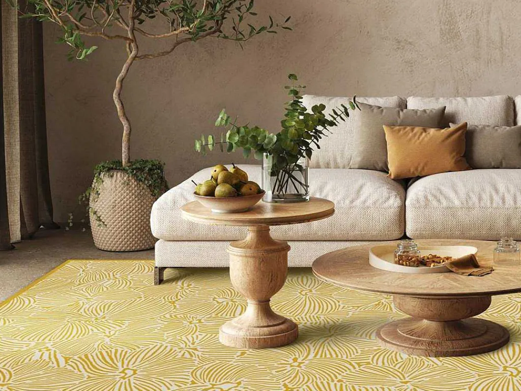 Tapijt Van Vinyl Met Bloemmotieven - 120 X 180 Cm - Geel En Wit - Capucina-OZAIA Best