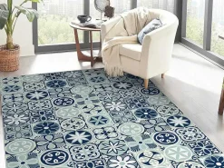 Tapijt Van Vinyl Met Cementtegeleffect - 120 X 180 Cm - Blauw - Rica-OZAIA