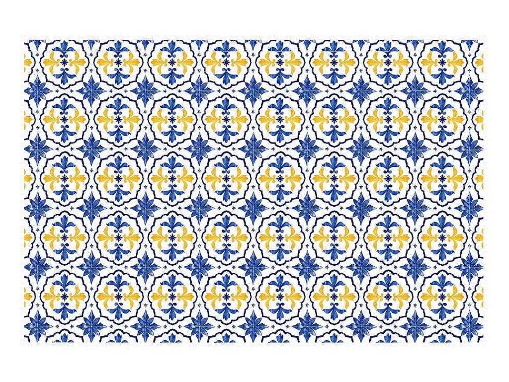 Tapijt Van Vinyl Met Cementtegeleffect - 120 X 180 Cm - Blauw En Geel - Florili-OZAIA