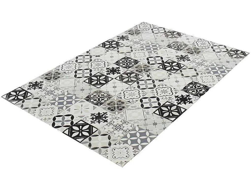 Tapijt Van Vinyl Met Vloertegelmotief Mosai - 120 X 180 Cm - Zwart En Wit-OZAIA New