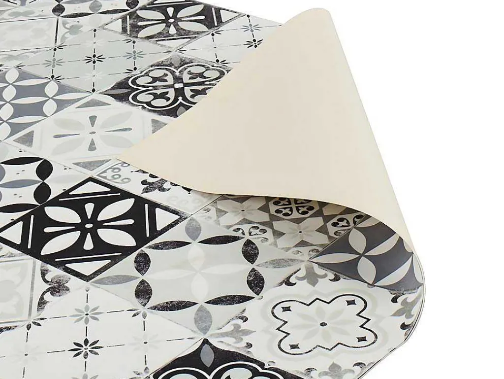 Tapijt Van Vinyl Met Vloertegelmotief Mosai - 120 X 180 Cm - Zwart En Wit-OZAIA New