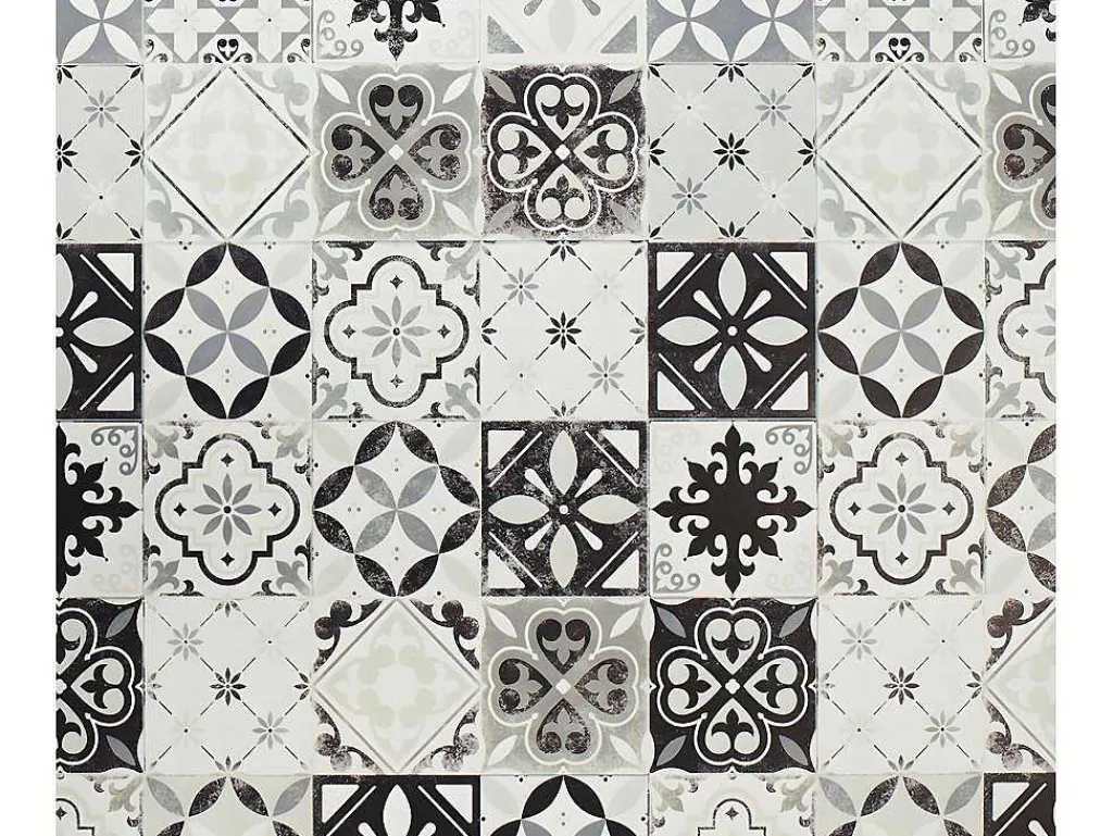 Tapijt Van Vinyl Met Vloertegelmotief Mosai - 120 X 180 Cm - Zwart En Wit-OZAIA New