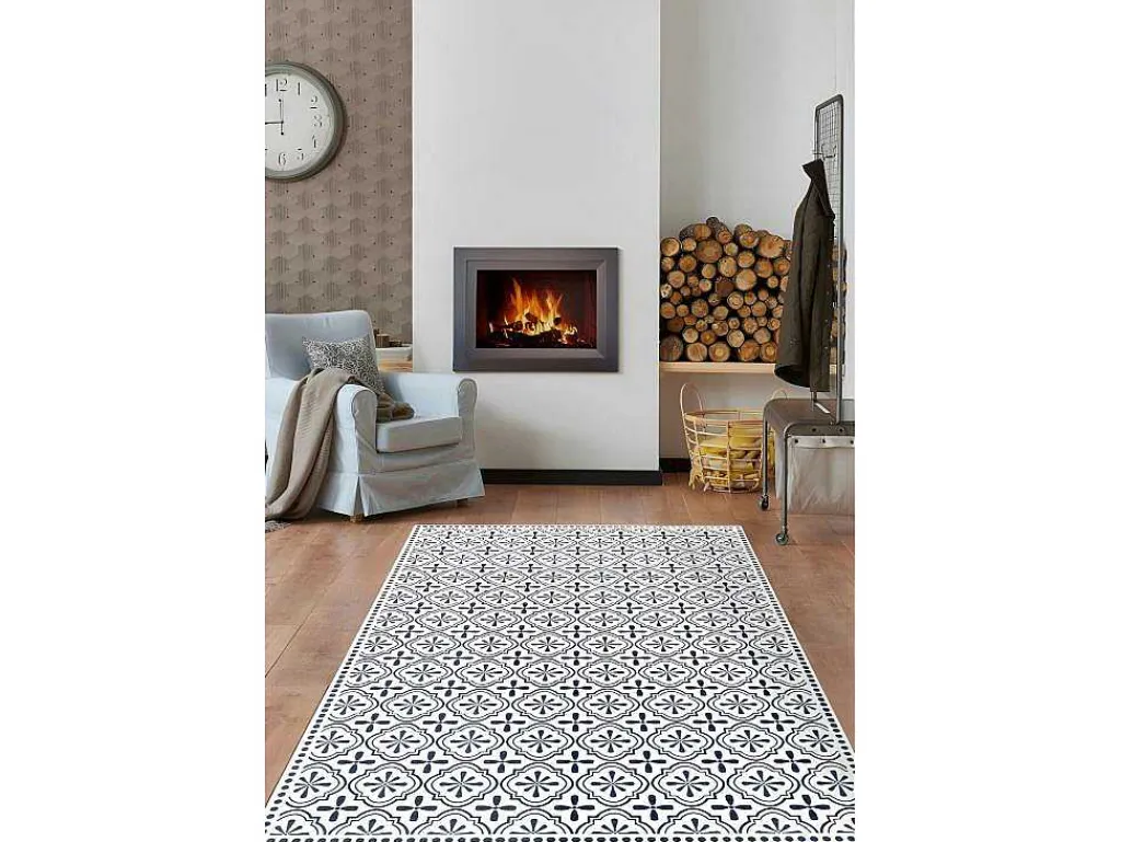 Tapijt Van Vinyl Met Vloertegelmotief Terquise - 120 X 180 Cm - Blauw En Wit-OZAIA Best