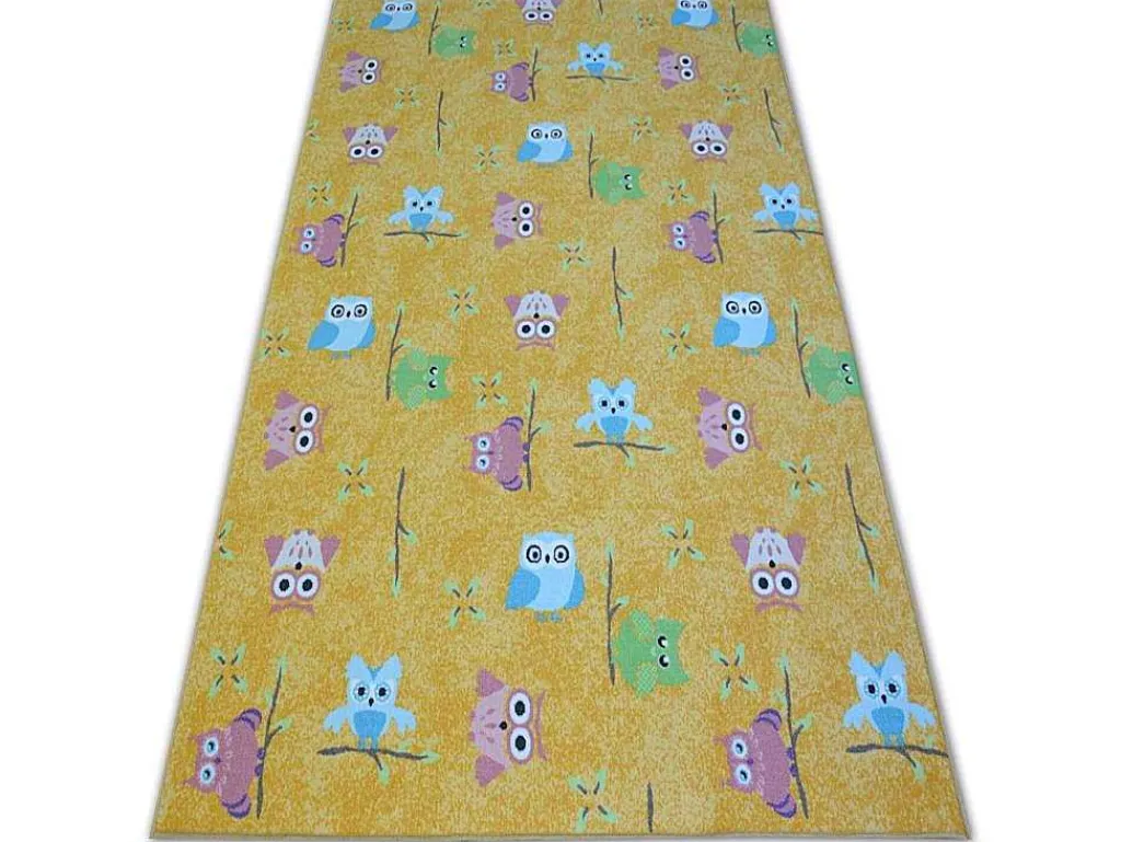 Tapijt Voor Kinderen Owls Geel Uilen 200X400 Cm-RugsX Outlet