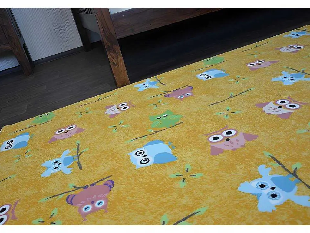 Tapijt Voor Kinderen Owls Geel Uilen 200X400 Cm-RugsX Outlet