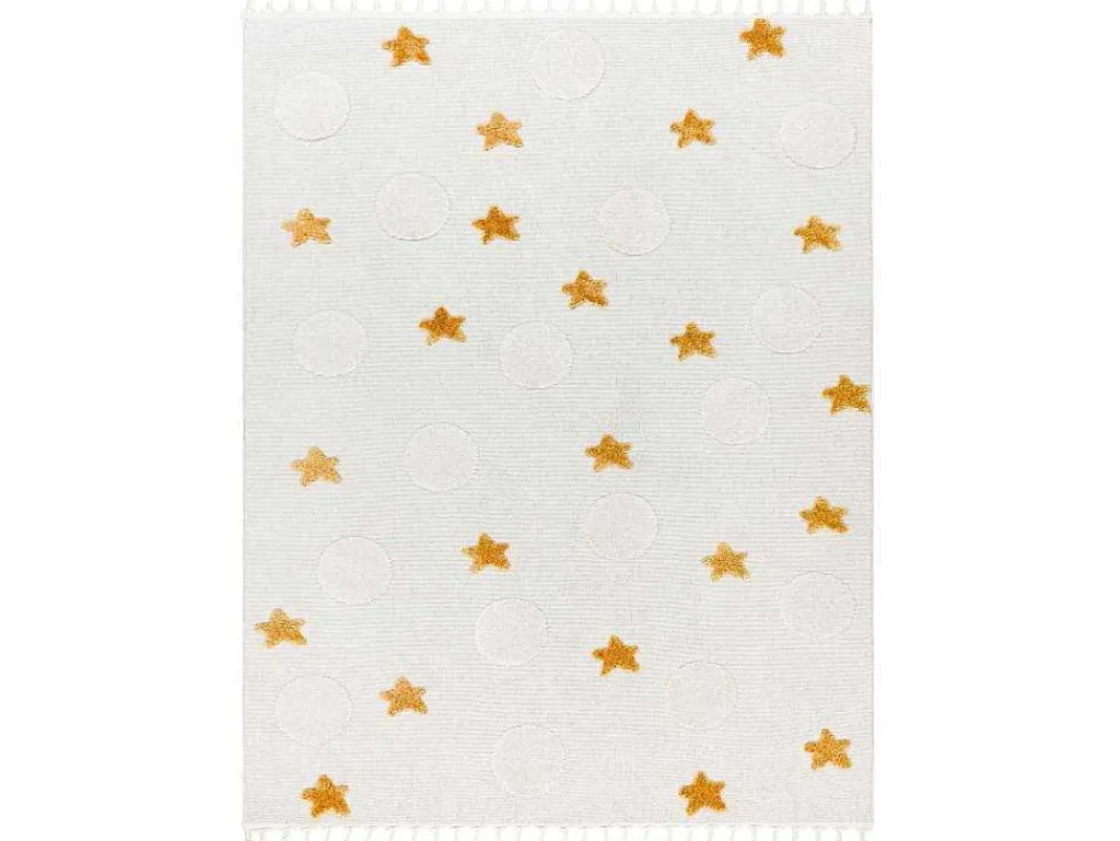 Tapijt Yoyo Gd75 Wit / Oranje - Sterren, Cirkels Voor Kinderen, Struct 200X290 Cm-RugsX Best