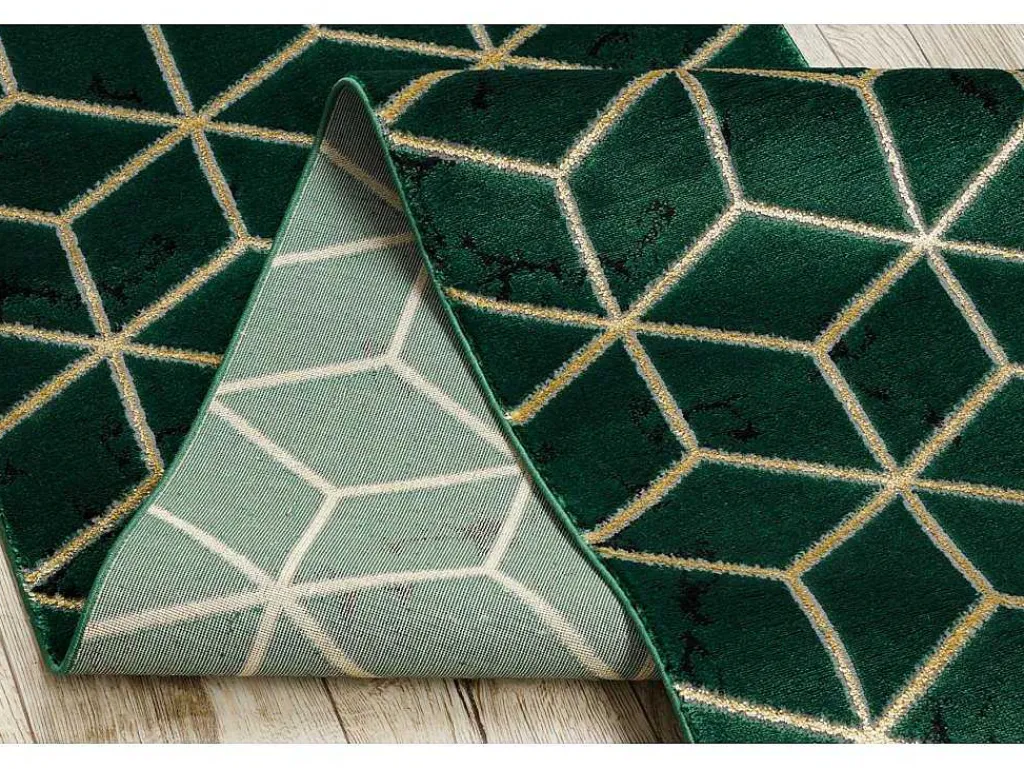 Tapijtloper Emerald Exclusief 1014 Glamour, Stijlvol Kubus Fles Groen 80X550 Cm-RugsX New