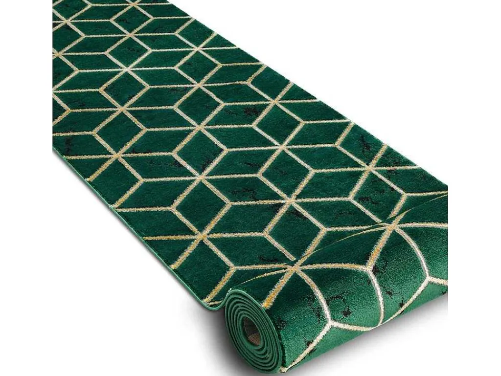 Tapijtloper Emerald Exclusief 1014 Glamour, Stijlvol Kubus Fles Groen 80X550 Cm-RugsX New