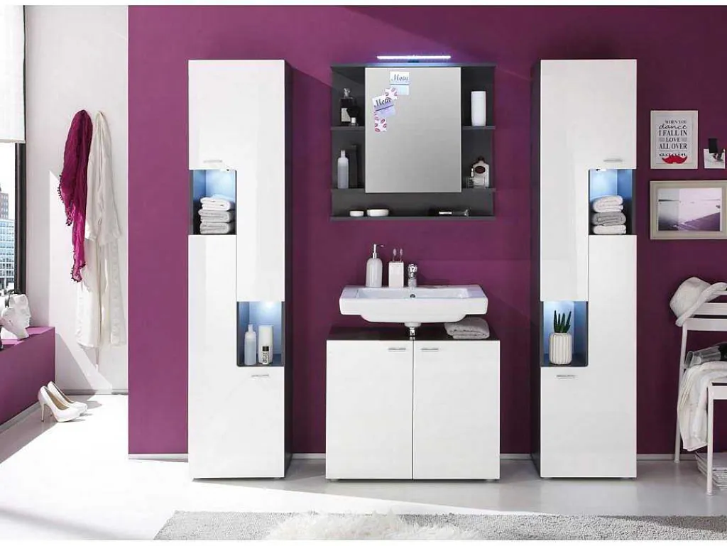 Tetisbad Spiegelkast 1 Deur, 5 Open Vakken Grafiet Decor, Spiegelglas.-Trendteam Clearance