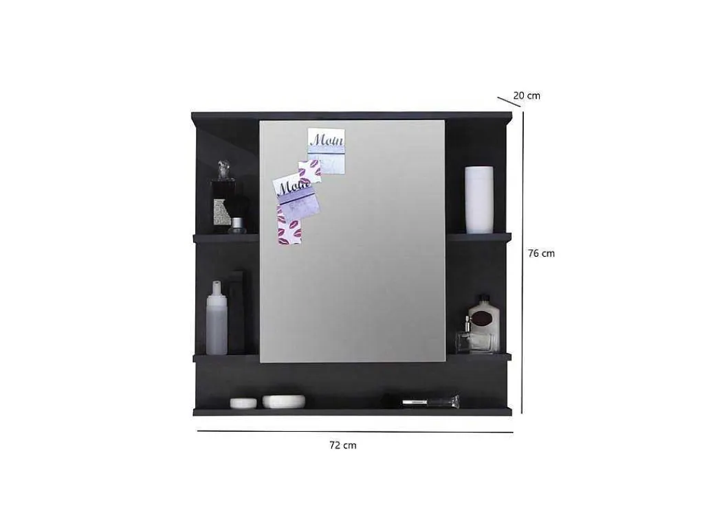 Tetisbad Spiegelkast 1 Deur, 5 Open Vakken Grafiet Decor, Spiegelglas.-Trendteam Clearance