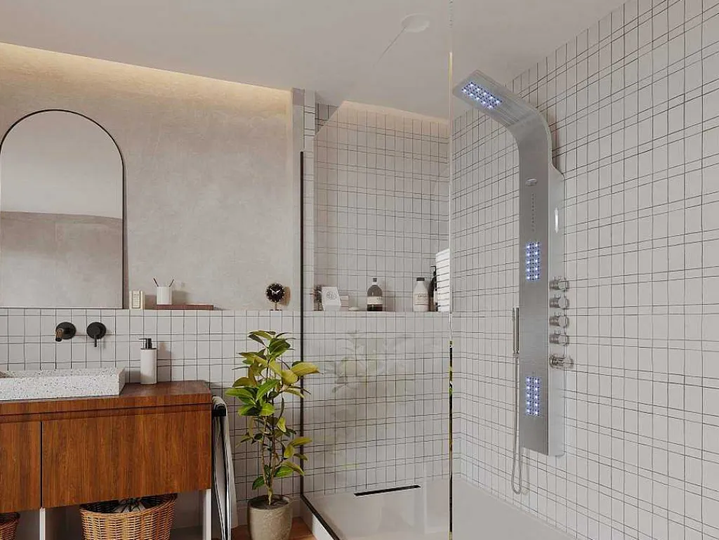 Thermostatische Douchekolom Met Massagestralen, Ledverlichting En Bluetooth - L20 X H165 Cm - Zilverkleurig - Chakra V-Shower & Design