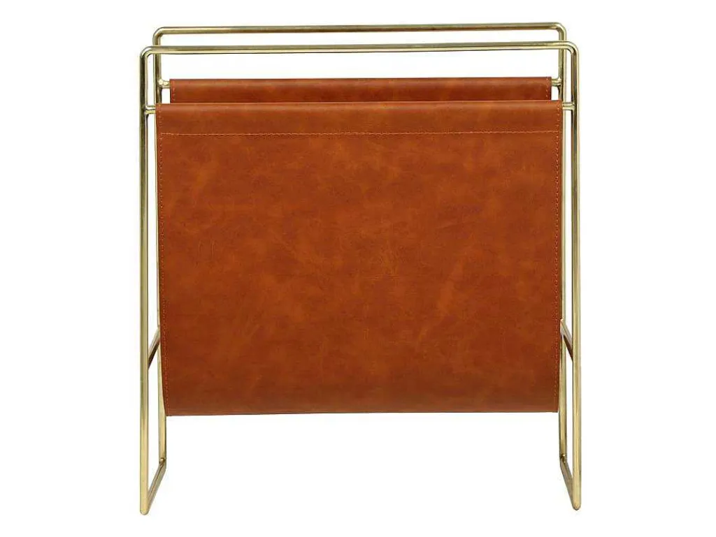 Tijdschrifthouder In Vintage-Stijl Van Kunstleer - L38 X D22 X H41 Cm - Metaal En Bruin Kunstleer - Ferri-OZAIA Hot