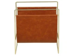 Tijdschrifthouder In Vintage-Stijl Van Kunstleer - L38 X D22 X H41 Cm - Metaal En Bruin Kunstleer - Ferri-OZAIA Hot