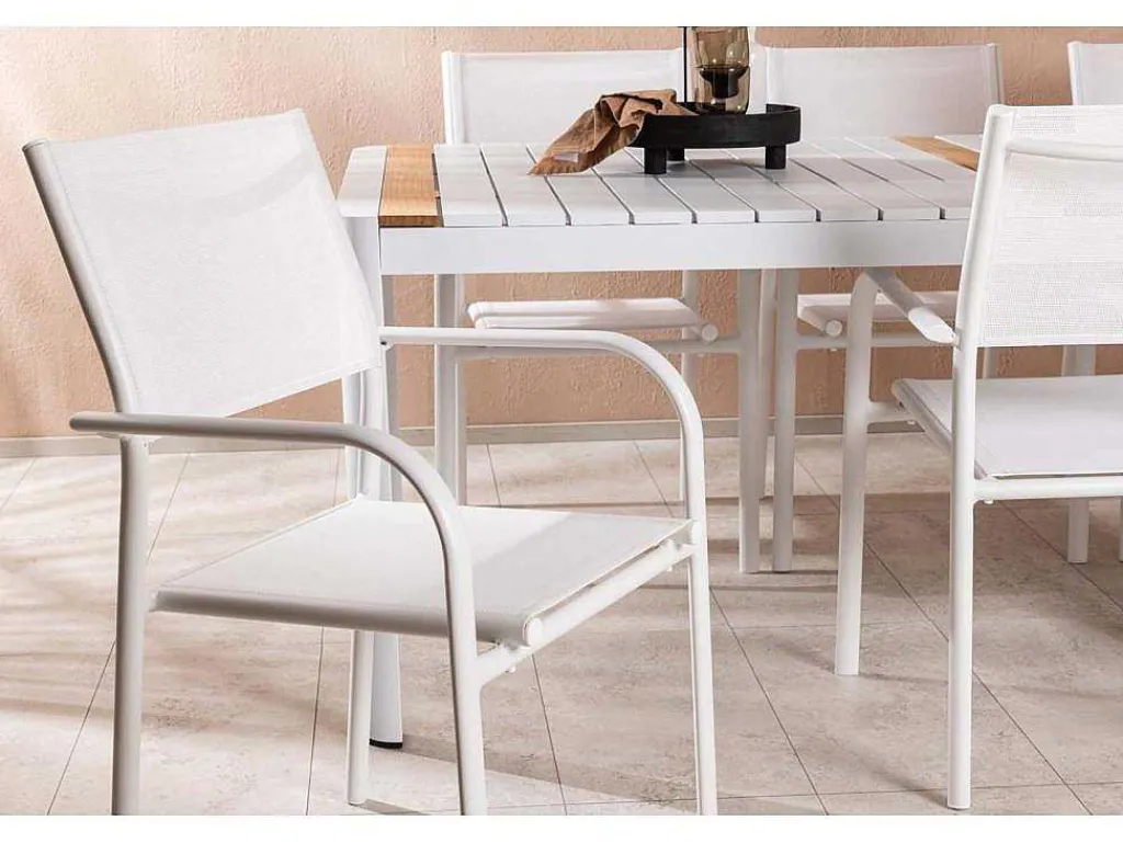 Togo Tuinmeubelset Tafel 100X200Cm Wit, 6 Stoelen Santorini Wit.-Vente-unique Online