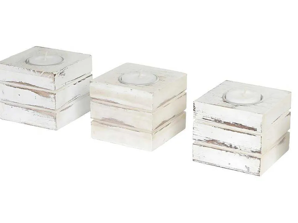 Tolve Theelichthouder (Set Van 3), Wit-Vente-unique Online