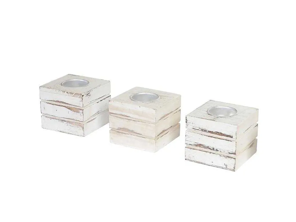 Tolve Theelichthouder (Set Van 3), Wit-Vente-unique Online