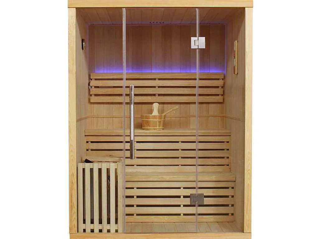 Traditionele Finse Sauna Sigtuna - 2 Tot 3 Plaatsen - L150 X L120 X H200 Cm - Met Led Verlichting-VOGUE SAUNA Online
