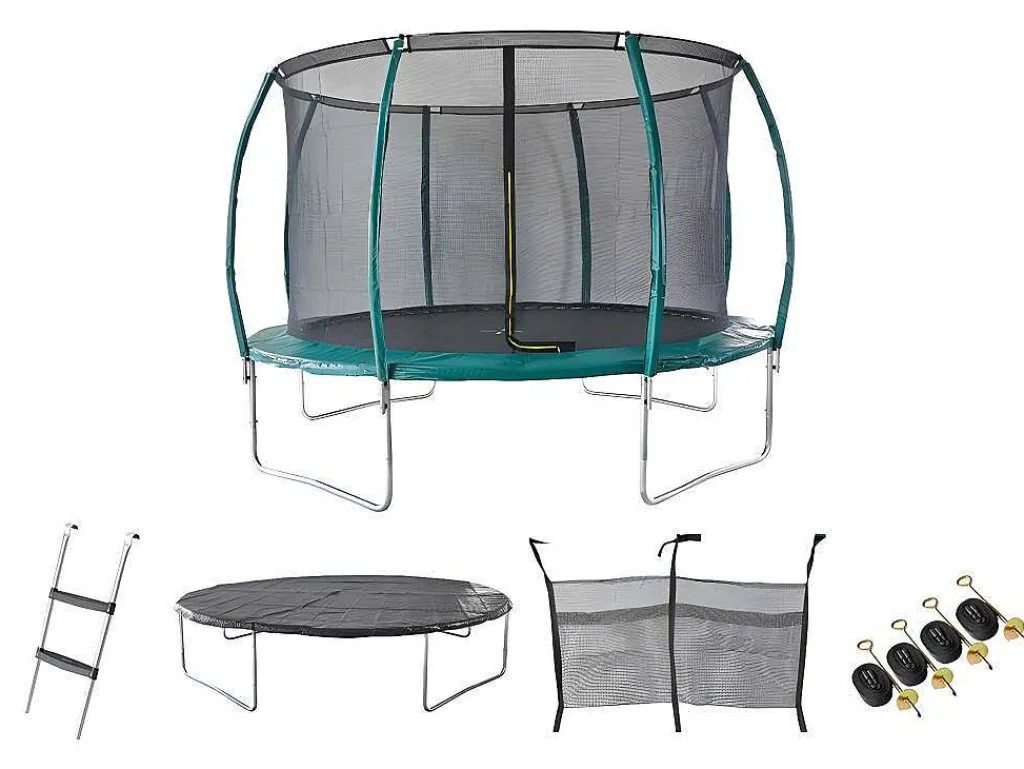 Trampoline Met Binnenbeschermingsnet, Ladder, Hoes En Verankeringsset - D.366 Cm - Wallaby-Vente-unique Best