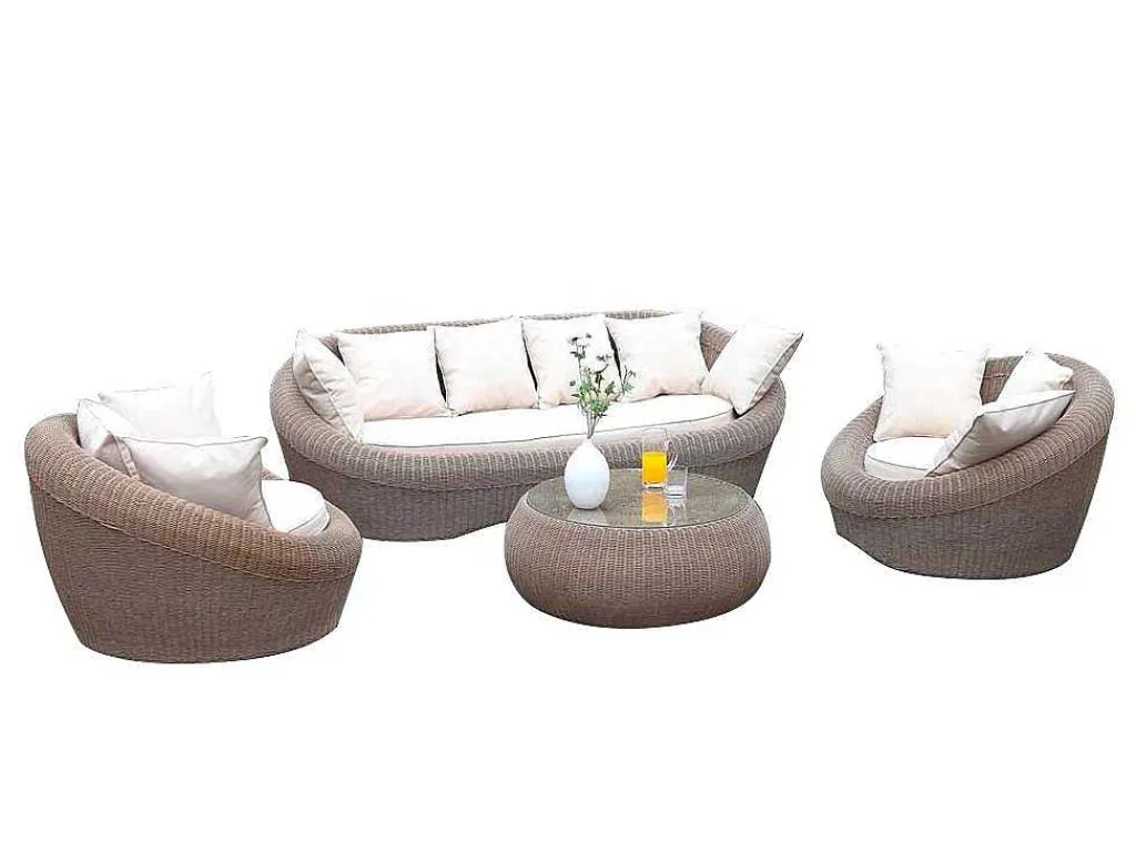 Tuin Loungeset Van Karamel Gevolchten Hars - Zitbank & 2 Fauteuils & Salontafel - Whiteheaven-MYLIA Online
