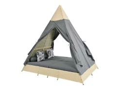 Tuinbed - Rotan Tent Voor 2 Personen - Met Gordijn En Kussens - Beige-ModernLuxe Online