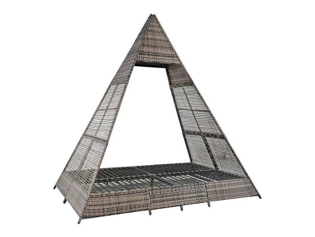 Tuinbed - Rotan Tent Voor 2 Personen - Met Gordijn En Kussens - Grijs-ModernLuxe Sale