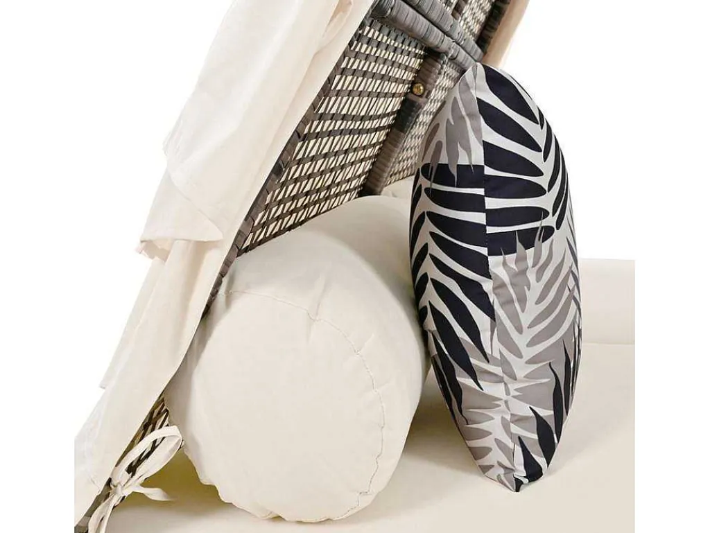 Tuinbed - Rotan Tent Voor 2 Personen - Met Gordijn En Kussens - Grijs-ModernLuxe Sale