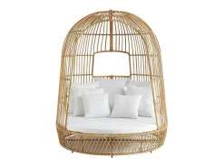 Tuinbed Met Baldakijn Van Gevlochten Hars - Licht Naturel Met Wit Kussen - Cervaro Van-MYLIA Outlet