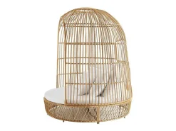 Tuinbed Met Baldakijn Van Gevlochten Hars - Licht Naturel Met Wit Kussen - Cervaro Van-MYLIA Outlet