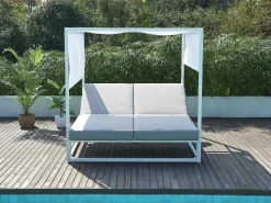 Tuinbed Met Baldakijn Van Aluminium - Wit En Grijs - Livadis Van-MYLIA Clearance