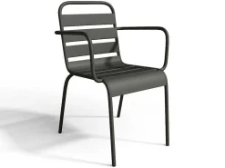 Tuineethoek Van Metaal - Een Tafel D110 Cm En 4 Opstapelbare Fauteuils - Donkergrijs - Mirmande-MYLIA Online