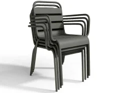 Tuineethoek Van Metaal - Een Tafel D110 Cm En 4 Opstapelbare Fauteuils - Donkergrijs - Mirmande-MYLIA Online