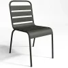 Tuineethoek Van Metaal - Een Tafel D110 Cm En 4 Opstapelbare Stoelen - Donkergrijs - Mirmande-MYLIA New